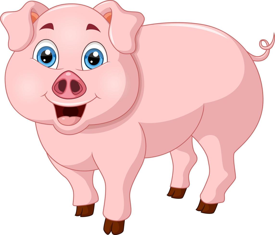 dessin animé mignon de cochon sur fond blanc vecteur