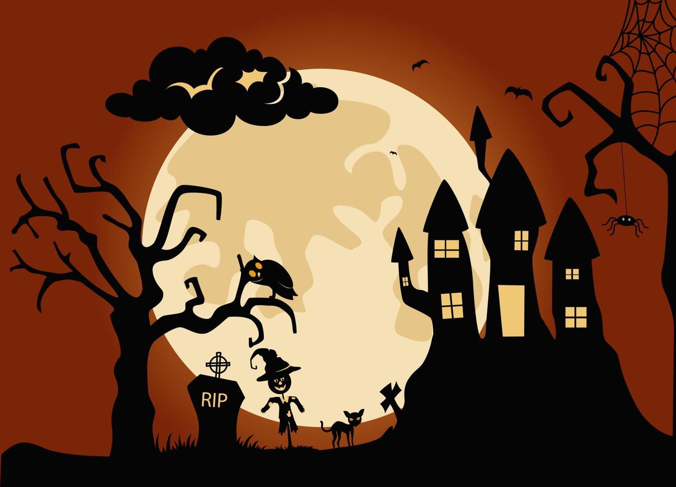 fond d'halloween avec maison hantée à la pleine lune vecteur