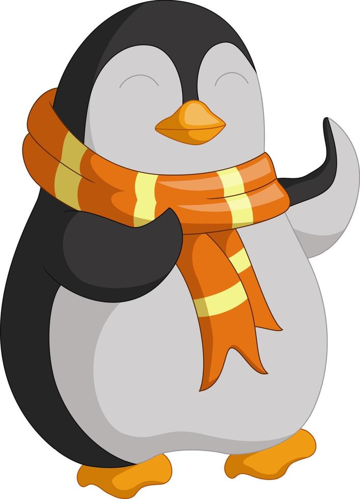 dessin animé mignon de pingouin en écharpe posant vecteur
