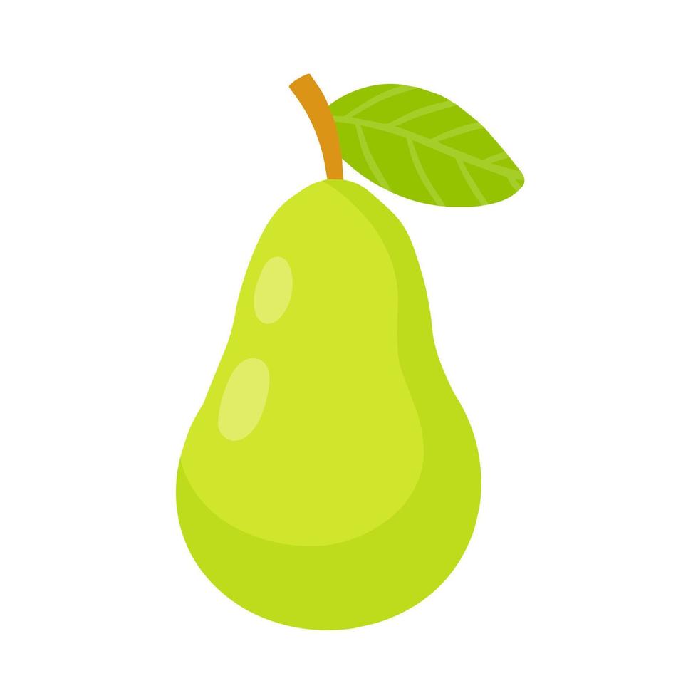 poire. fruit sucré vert avec une feuille. nourriture végétarienne. produit naturel. illustration de dessin animé plat vecteur