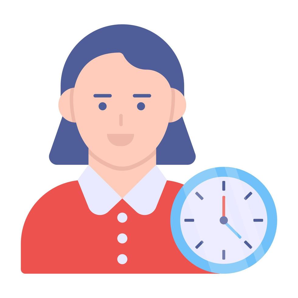 avatar avec horloge, icône d'employé ponctuel vecteur