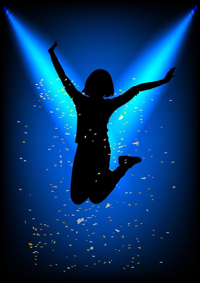 silhouette corps femme sauter avec projecteur et noeud de ruban, illustration vectorielle vecteur