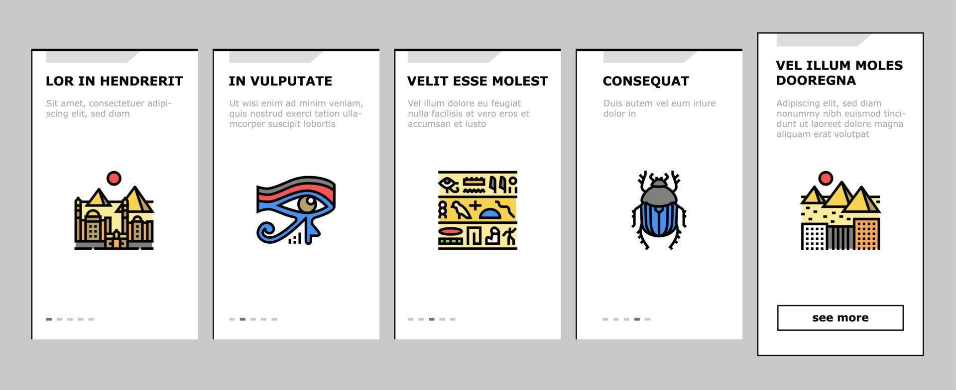 egypte pays monument excursion onboarding icons set vector