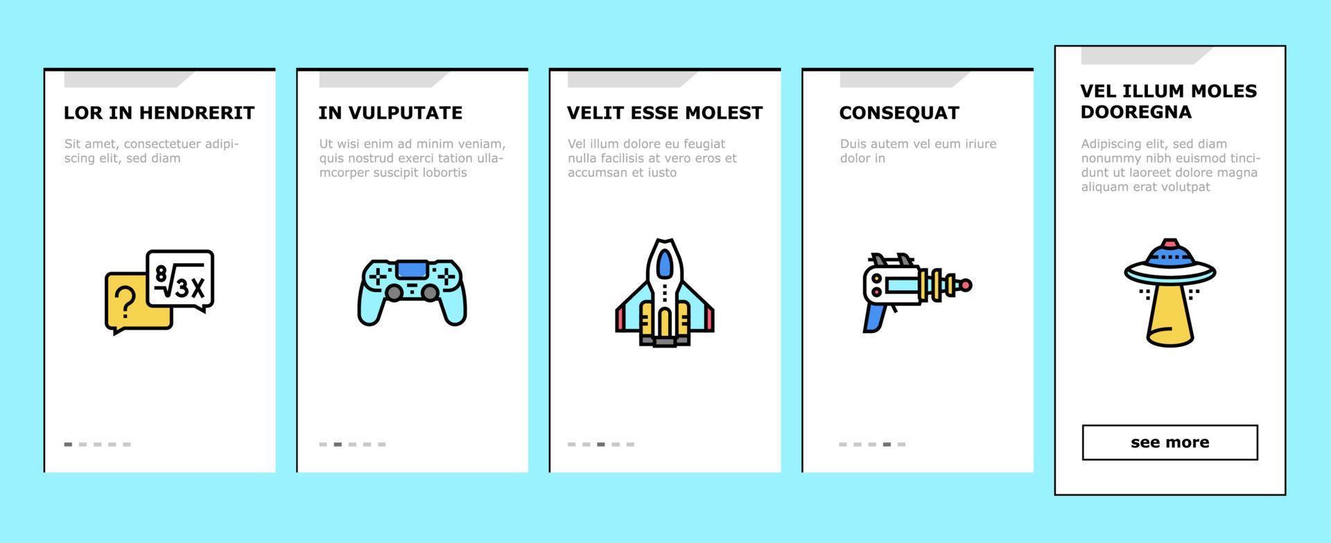 geek, nerd et gamer onboarding icons set vector