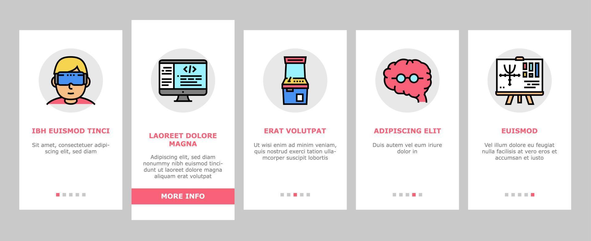 geek, nerd et gamer onboarding icons set vector