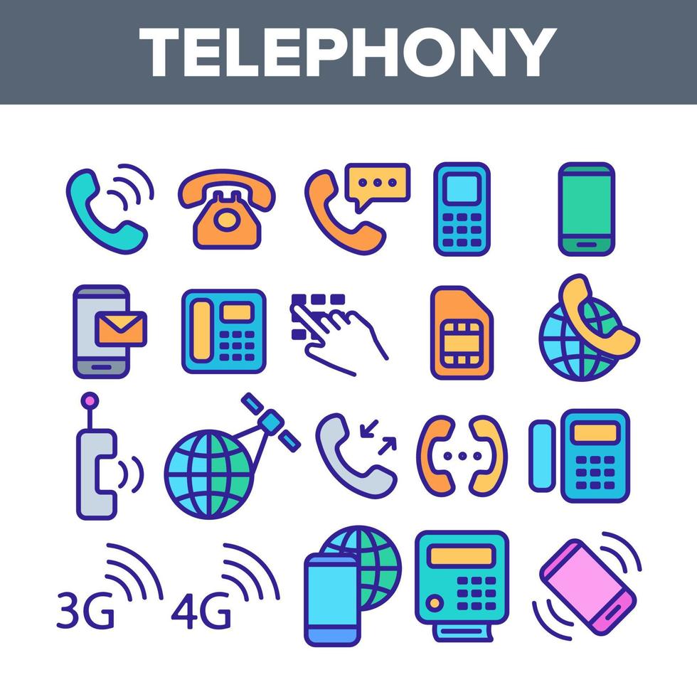 ensemble d'icônes vectorielles linéaires du système téléphonique mondial vecteur