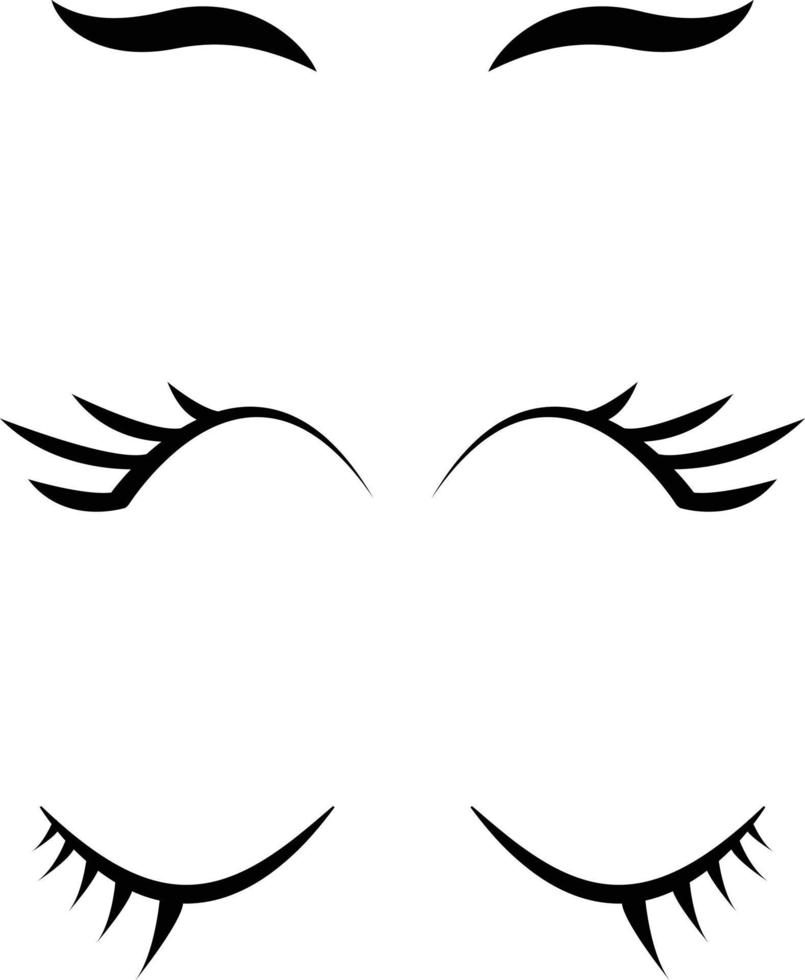 ensemble d'icônes de dessin animé yeux fermés. signe de cils. symbole de bordure des yeux fermés. vecteur