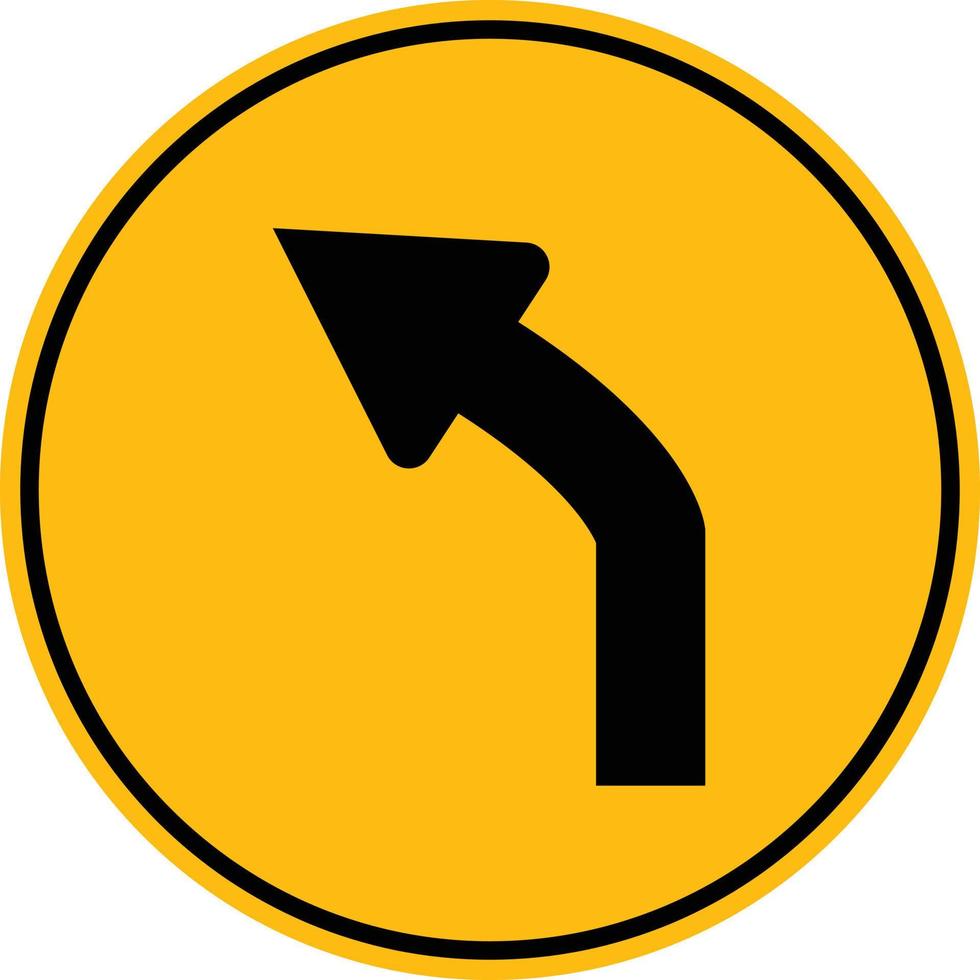 courbe à gauche devant le trafic sur fond blanc. style plat. panneau de signalisation courbe à gauche. vecteur