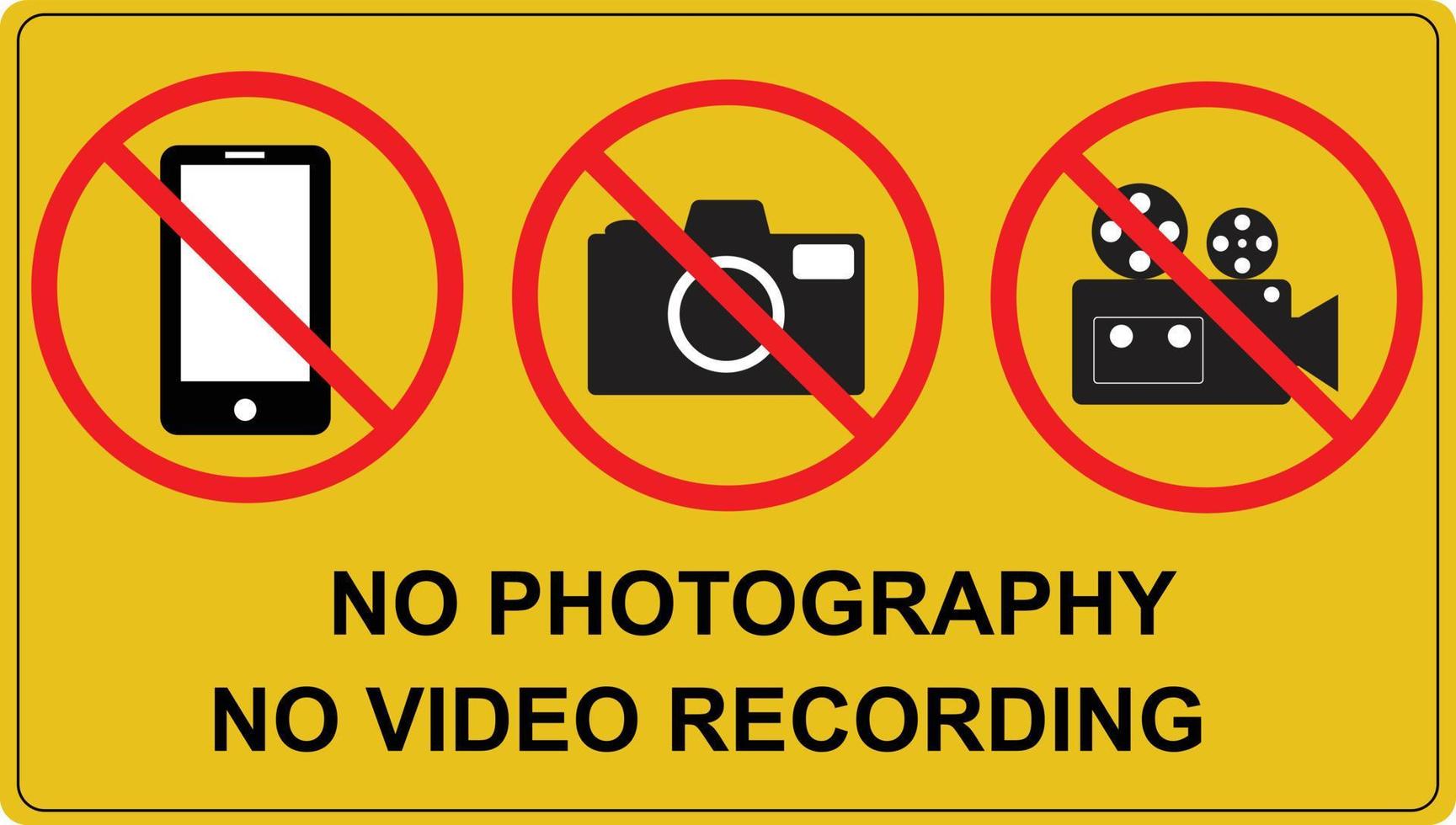 pas de photographie et pas de panneau d'enregistrement vidéo. style plat. interdiction pas d'appareil photo, pas de téléphone portable et pas d'enregistrement vidéo. vecteur