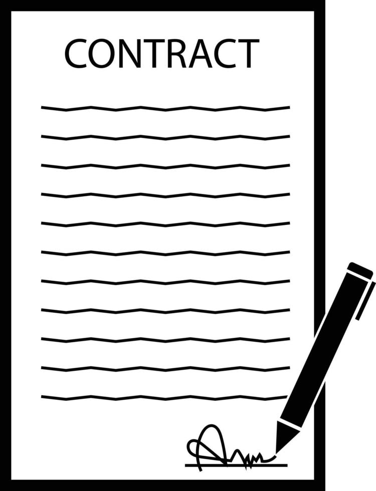 icône de signature de contrat sur fond blanc. accord et symbole de signature. symbole conventionnel. style plat. vecteur