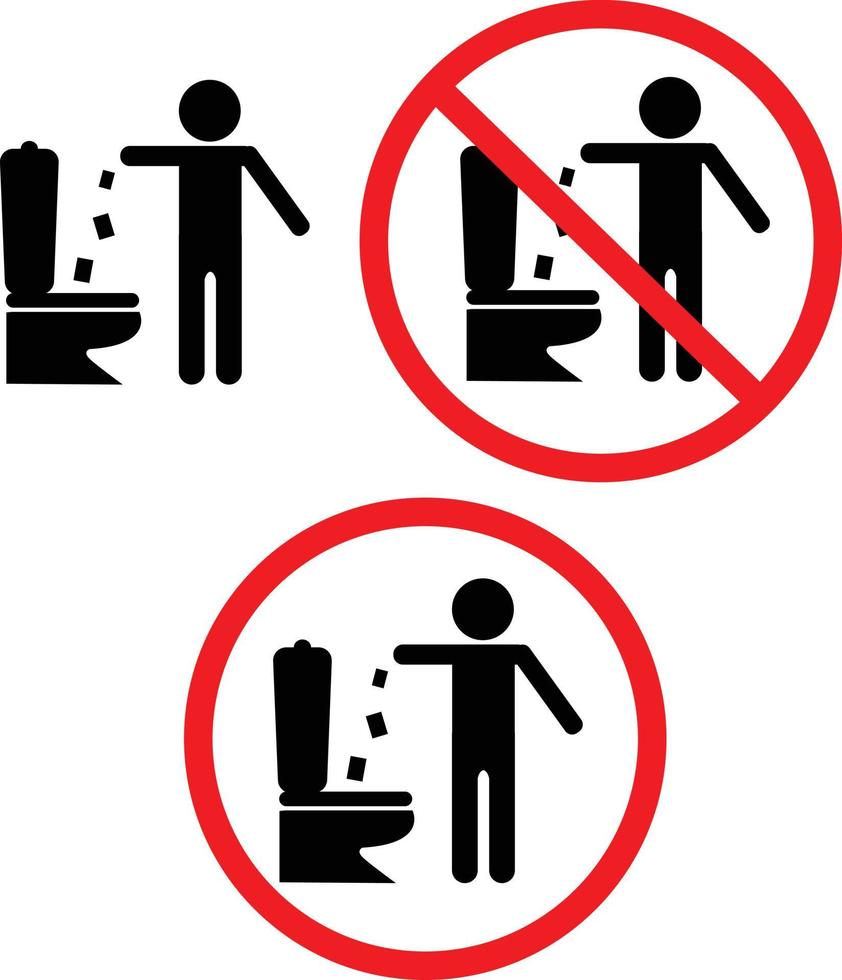 pas de papier trow dans le signe des toilettes. aucun symbole de détritus dans les toilettes. poubelle dans le pictogramme des toilettes. style plat. vecteur