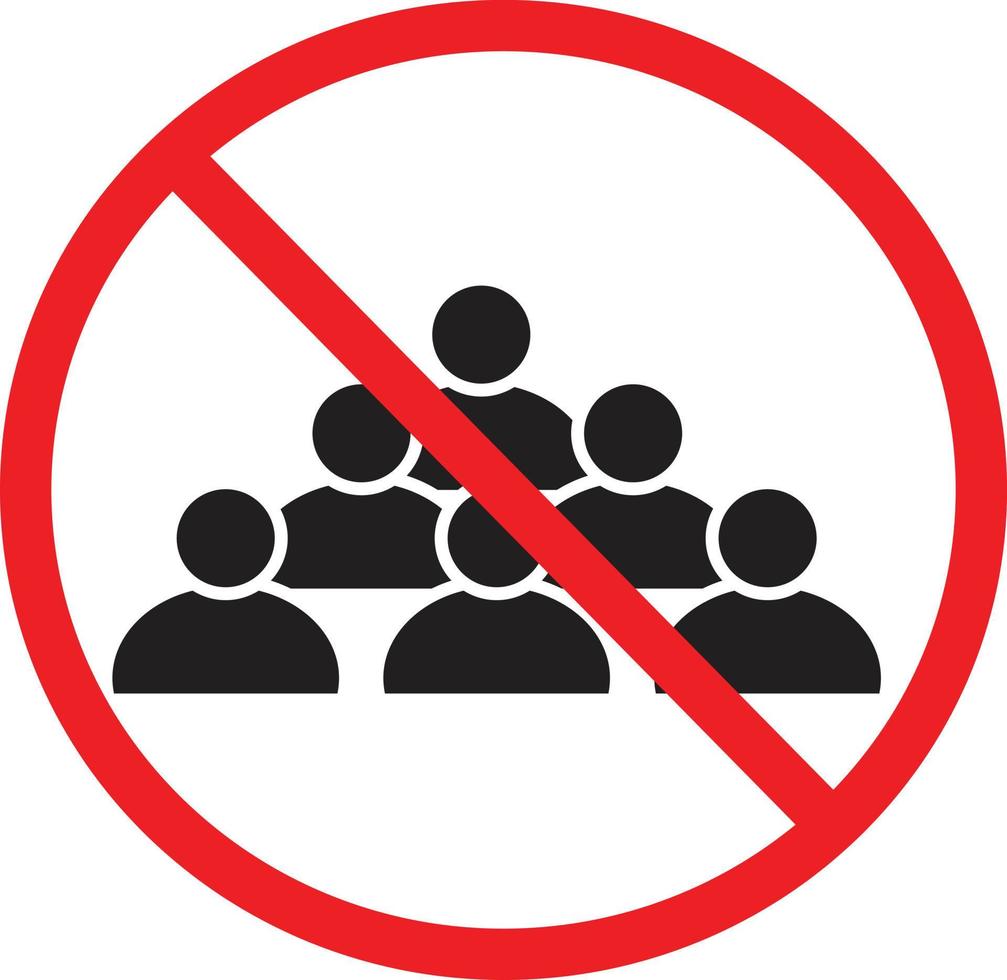 attention aux précautions contre les coronavirus. la distance sociale évite l'icône des foules sur fond blanc. personne ne signe. symbole interdit. vecteur