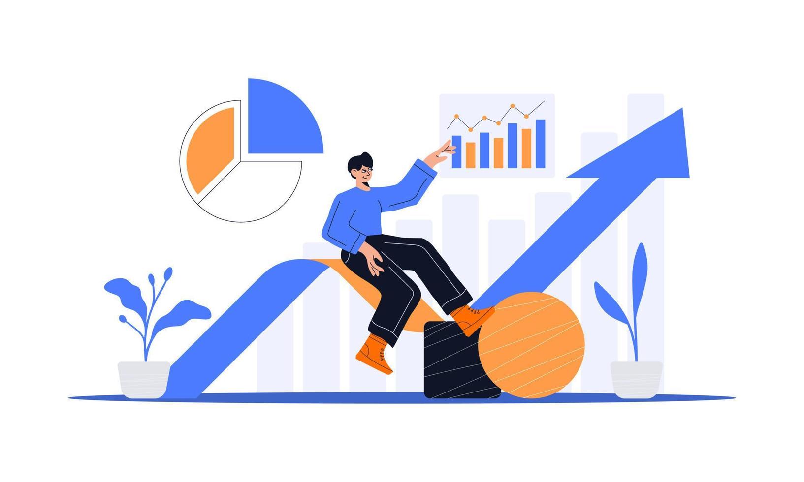 conception de vecteur plat analyse statistique et de données pour le concept d'investissement en finance d'entreprise. illustration de vecteur plat isolé sur fond blanc