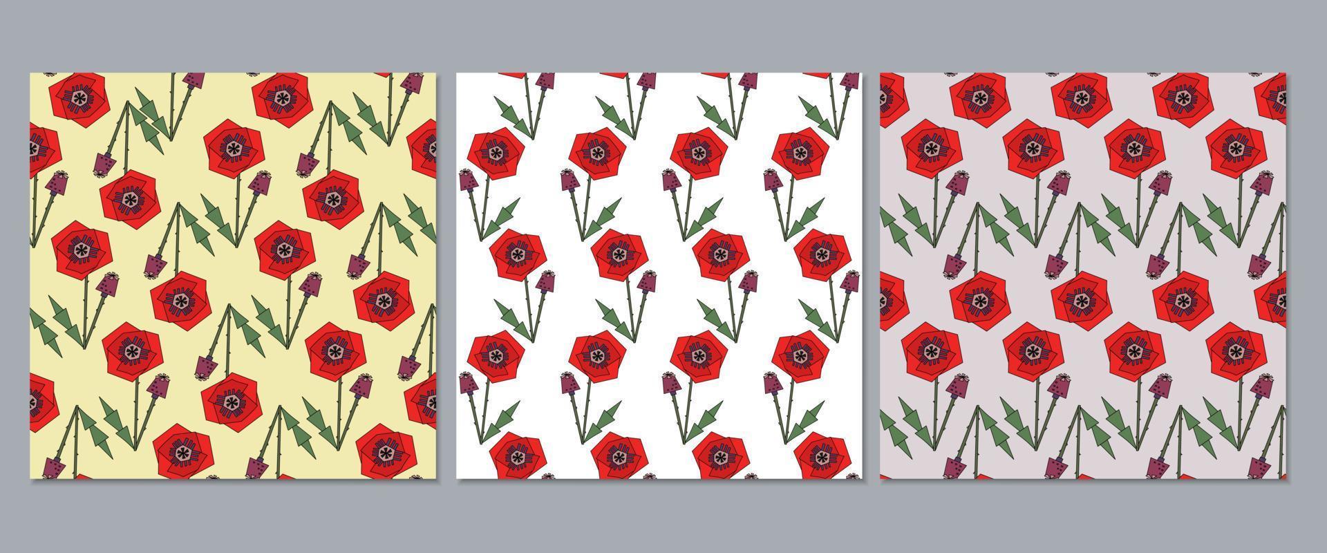 un ensemble de motifs botaniques harmonieux de leurs coquelicots stylisés. impression de vecteur moderne floral