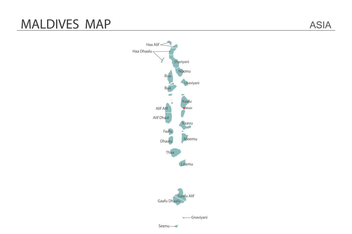 maldives carte illustration vectorielle sur fond blanc. la carte contient toutes les provinces et marque la capitale des maldives. vecteur