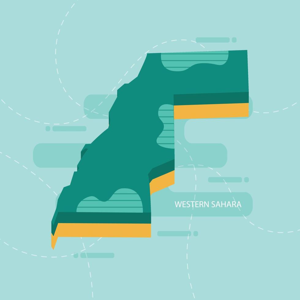 carte vectorielle 3d du sahara occidental avec nom et drapeau du pays sur fond vert clair et tiret. vecteur