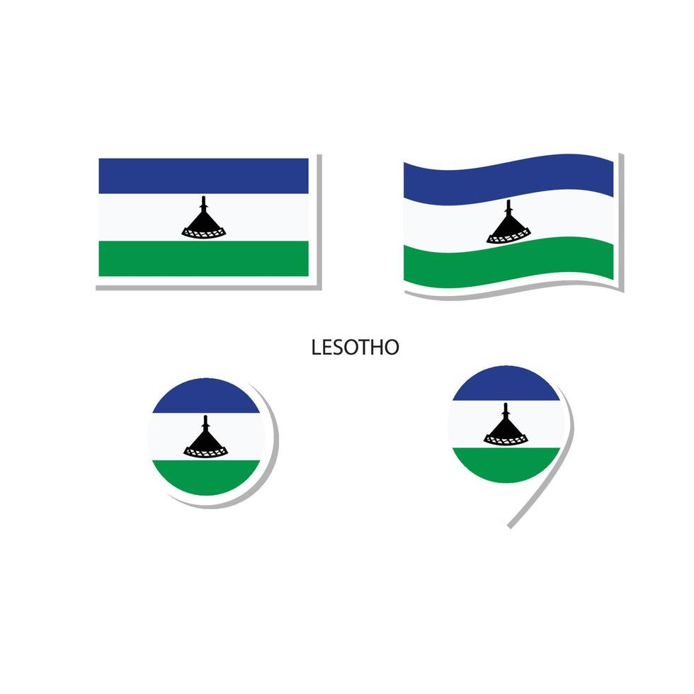 jeu d'icônes du logo du drapeau du lesotho, icônes plates rectangulaires, forme circulaire, marqueur avec drapeaux. vecteur