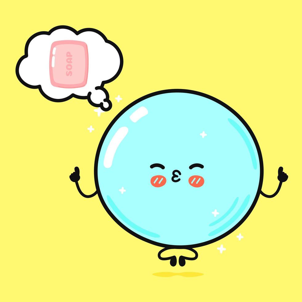 jolie bulle de savon drôle avec bulle de dialogue. icône d'illustration de personnage de dessin animé kawaii dessiné à la main de vecteur. isolé sur fond jaune. concept de personnage de bulle de savon vecteur