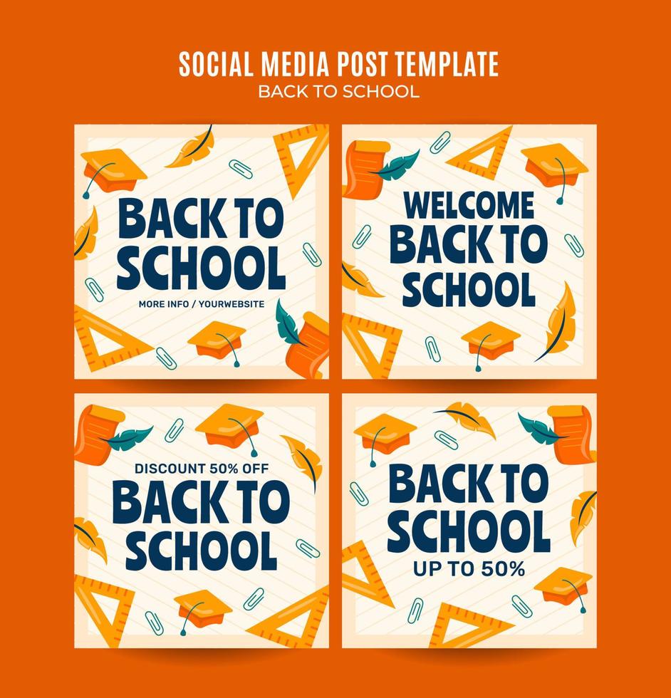 bannière web de retour à l'école pour l'affiche carrée des médias sociaux, la bannière, l'espace et l'arrière-plan vecteur