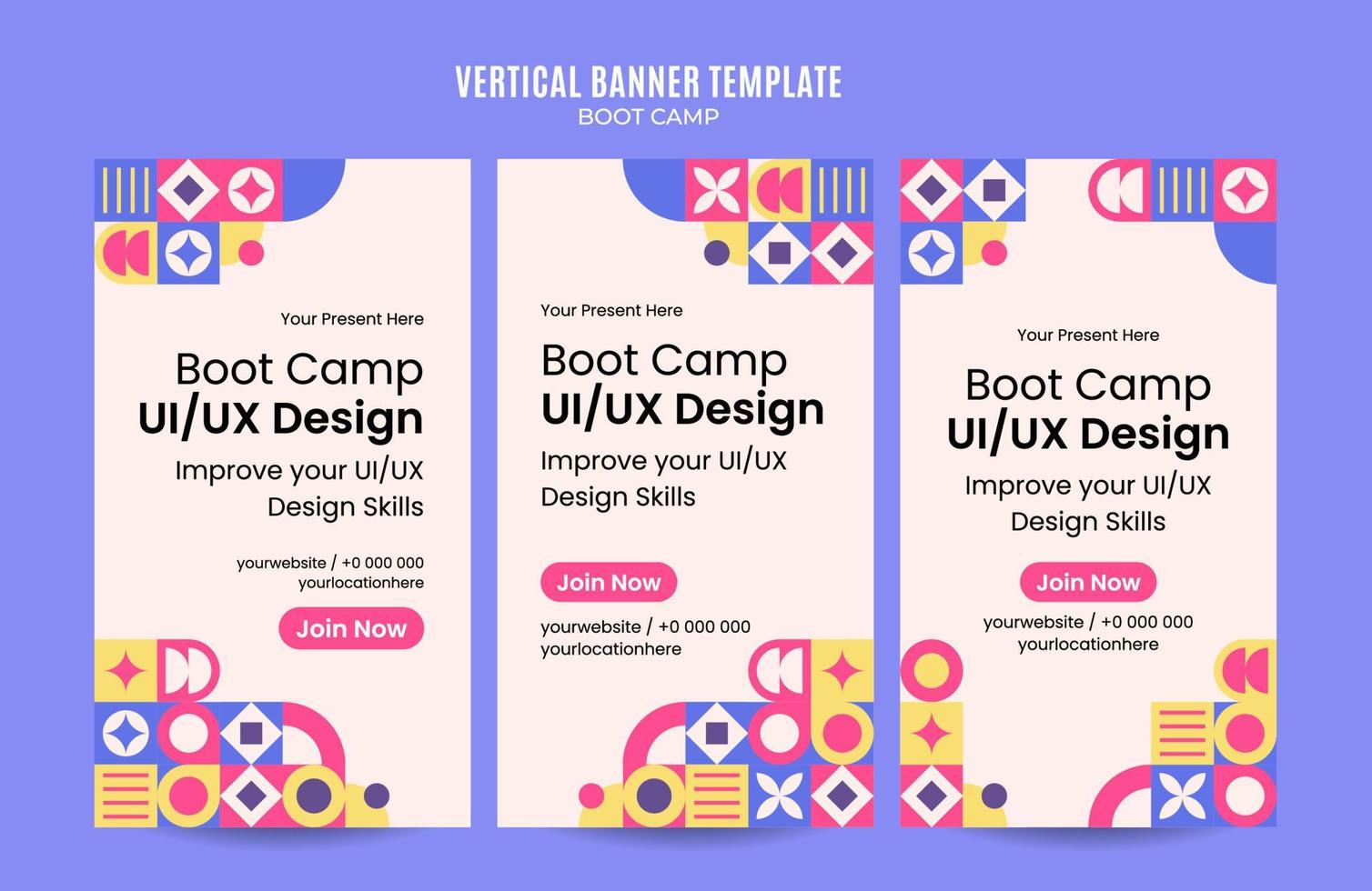 géométrie moderne - bannière web bootcamp pour l'affiche verticale des médias sociaux, la bannière, l'espace et l'arrière-plan vecteur