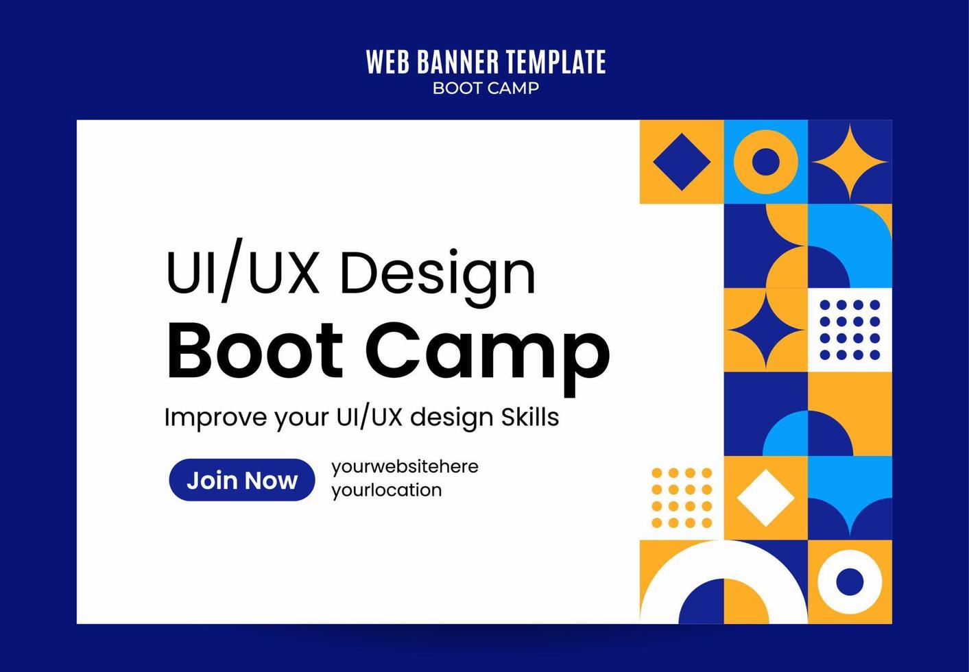 géométrie moderne - bannière web bootcamp pour l'affiche, la bannière, l'espace et l'arrière-plan des médias sociaux vecteur
