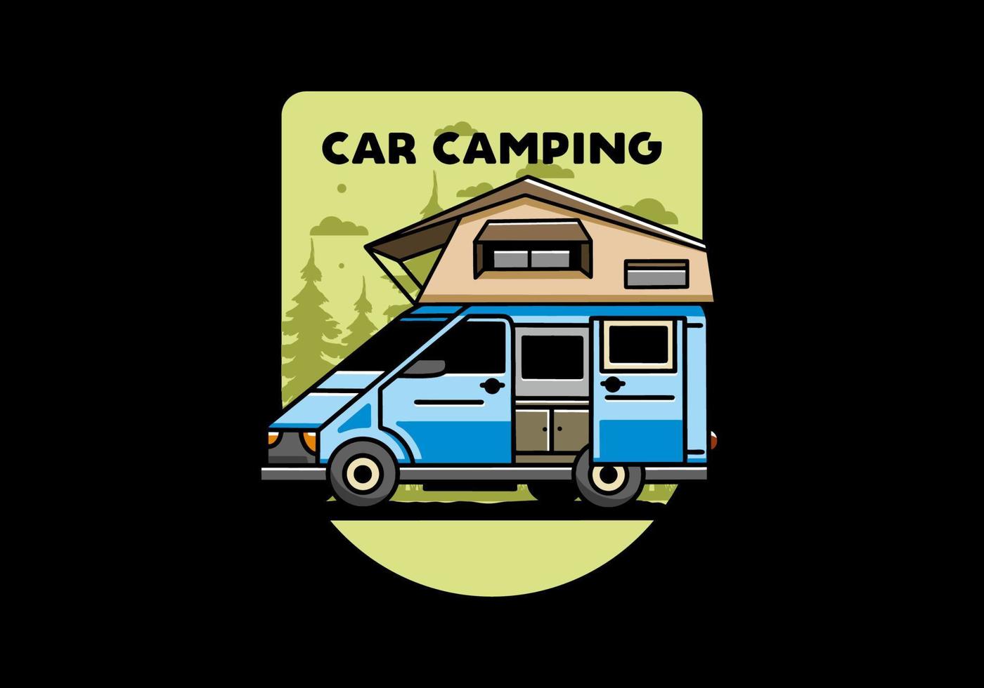 camping sur la conception d'illustration de voiture de toit vecteur