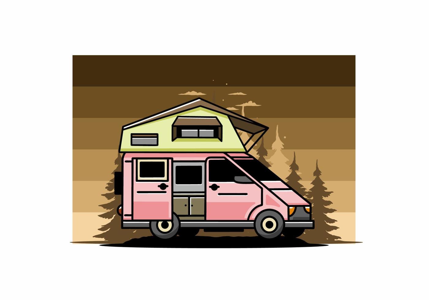 camping sur la conception d'illustration de voiture de toit vecteur