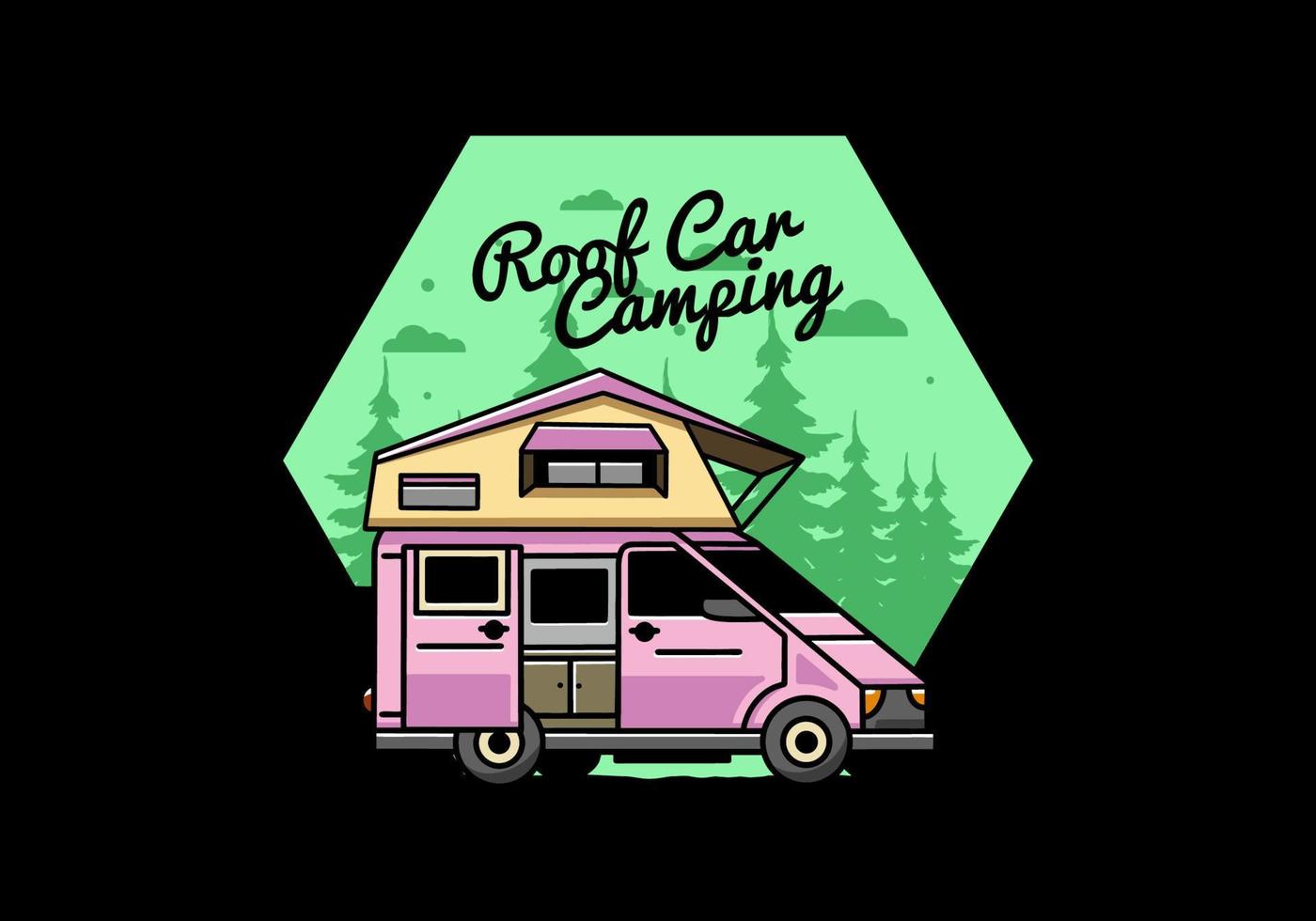 camping sur la conception d'illustration de voiture de toit vecteur