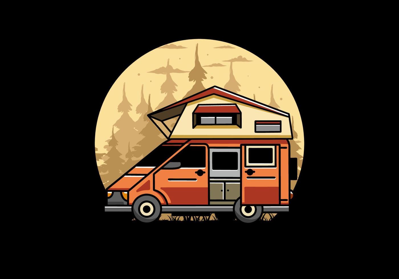 camping sur la conception d'illustration de voiture de toit vecteur