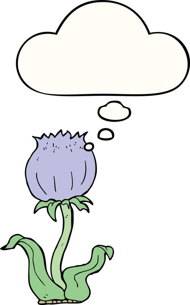 dessin animé fleur sauvage et bulle de pensée vecteur
