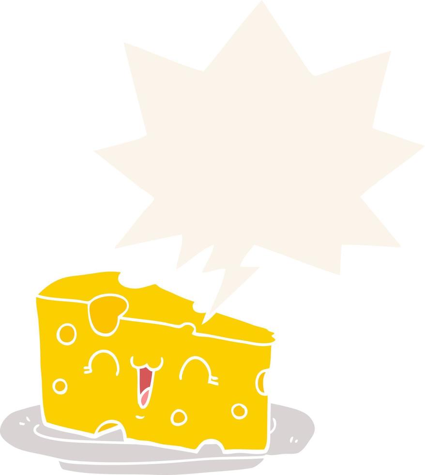 fromage de dessin animé mignon et bulle de dialogue dans un style rétro vecteur