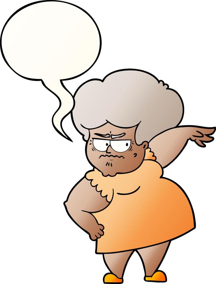 dessin animé en colère vieille femme et bulle de dialogue dans un style dégradé lisse vecteur
