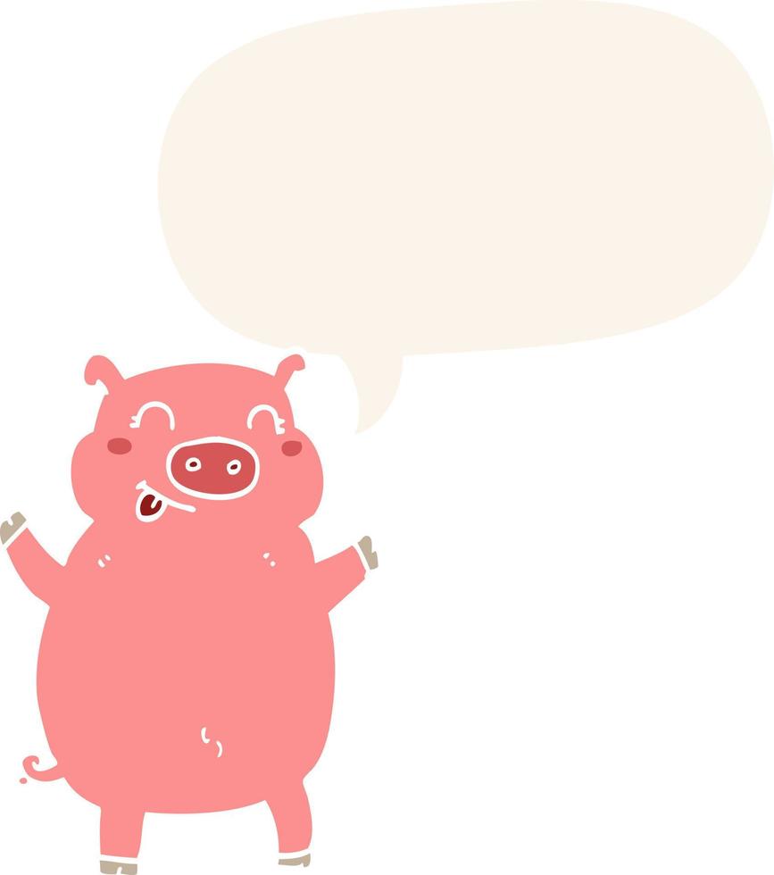 dessin animé cochon et bulle de dialogue dans un style rétro vecteur