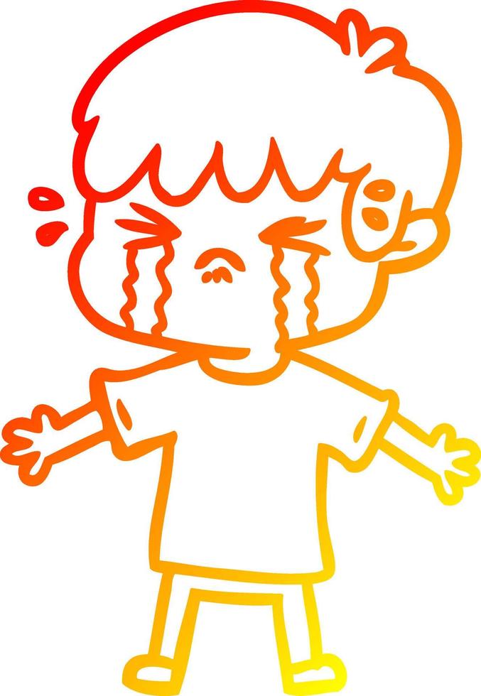 ligne de gradient chaud dessinant un garçon de dessin animé qui pleure vecteur