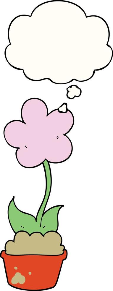 fleur de dessin animé mignon et bulle de pensée vecteur