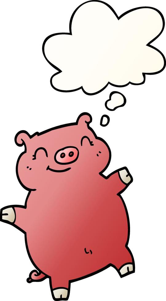 cochon de dessin animé et bulle de pensée dans un style de dégradé lisse vecteur