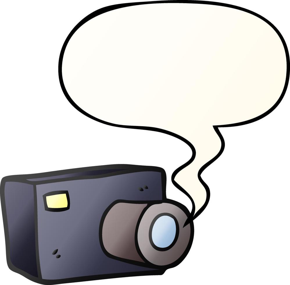 caméra de dessin animé et bulle de dialogue dans un style dégradé lisse vecteur