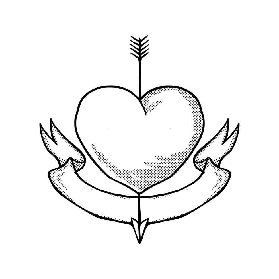 amour flèche ruban doodle illustration vecteur dessiné à la main