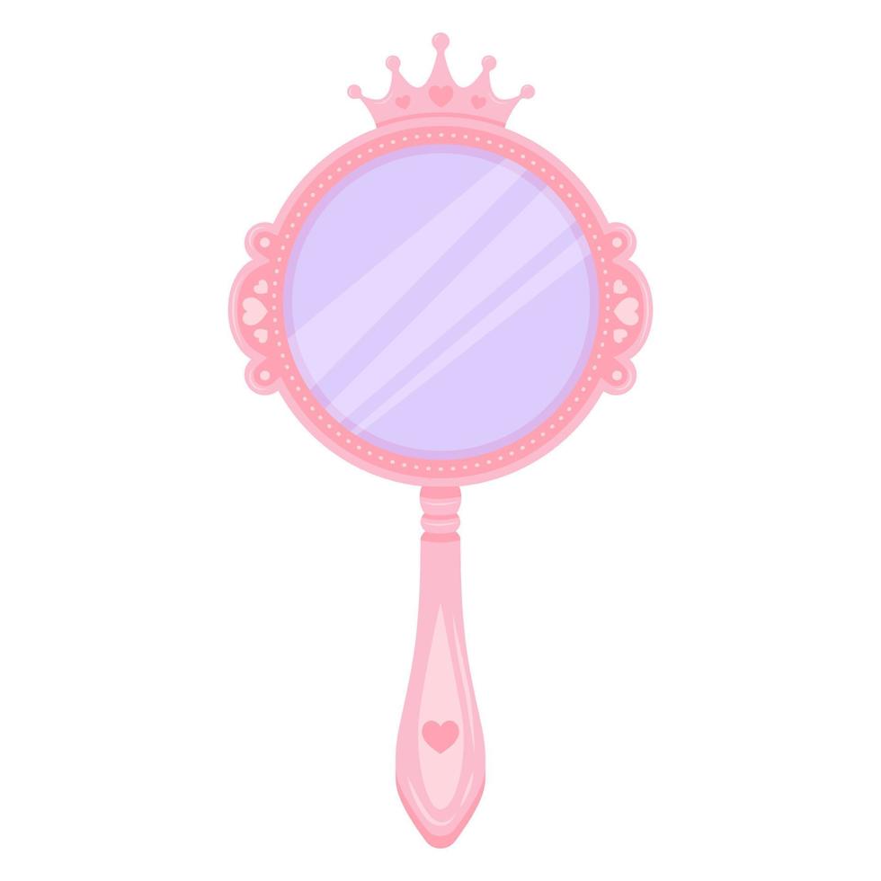 miroir princesse rose avec couronne. cadre de main de cercle de dessin animé pour le décor d'anniversaire de filles. illustration de vecteur mignon isolé sur fond blanc.