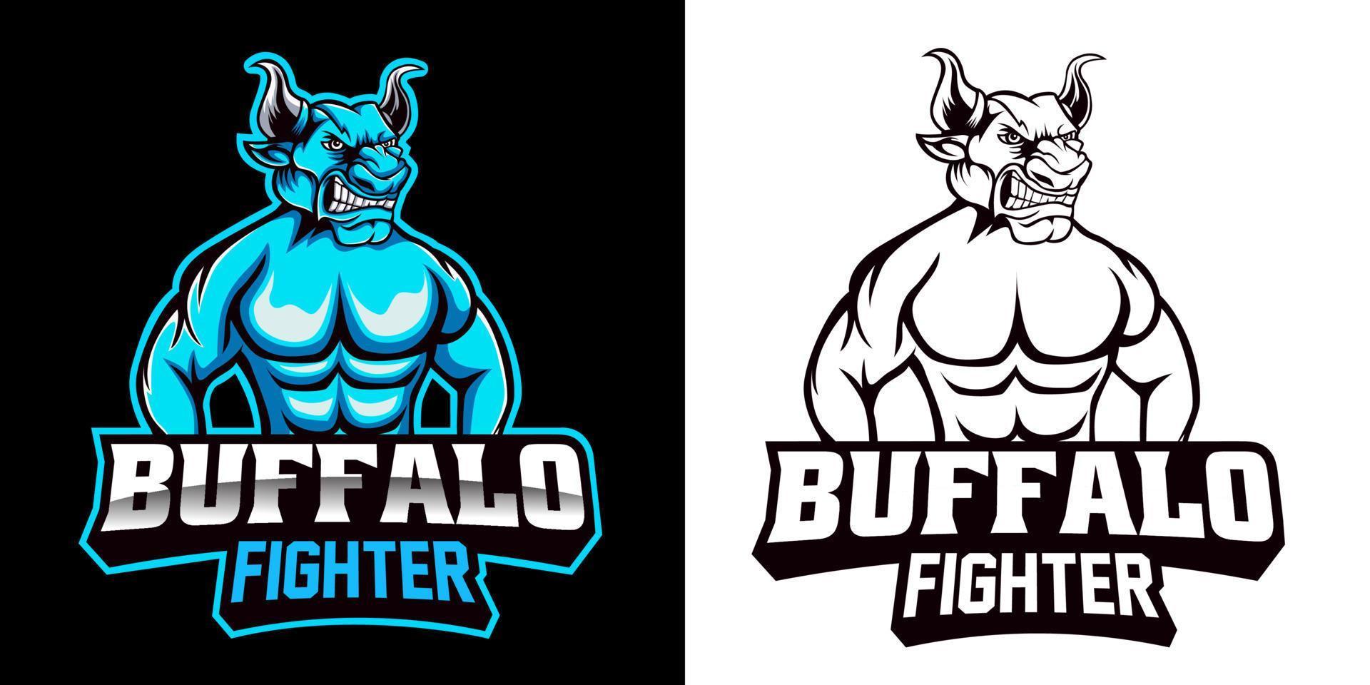 création de mascotte de logo esport buffalo fighter vecteur