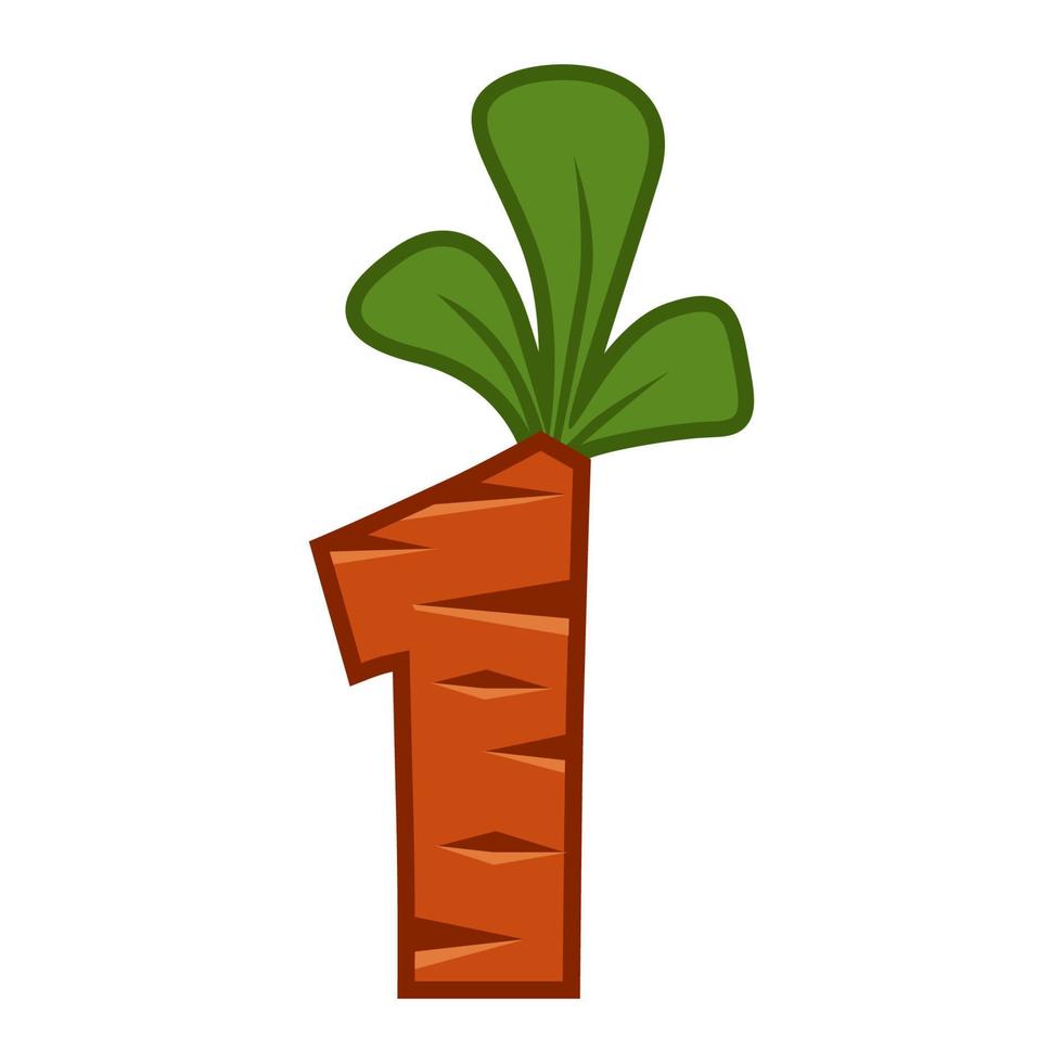 dessin animé carotte numéro 1 police enfants numéro. chiffre orange un. vecteur