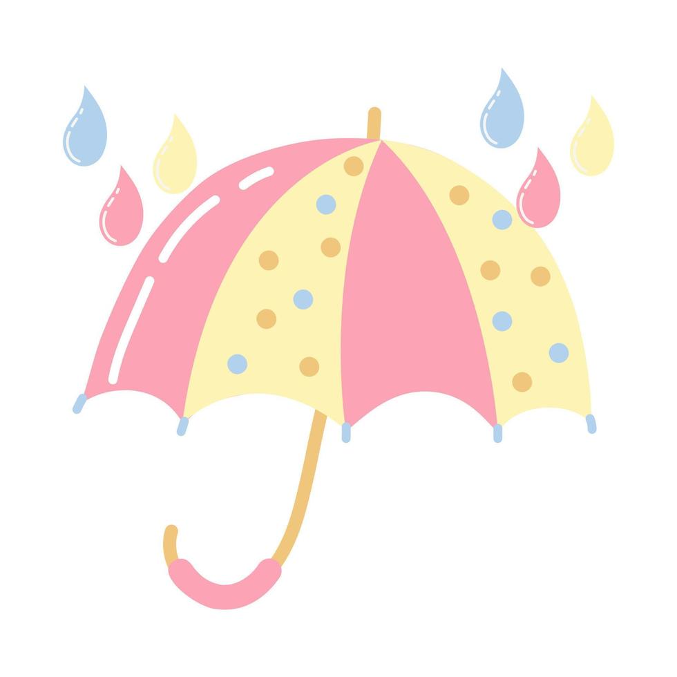 style de dessin animé de parapluie jaune sur fond blanc. illustration de doodle avec parapluie coloré. conception abstraite plate. illustration vectorielle de l'été. icône de style dessin animé. icône de pluie. vecteur