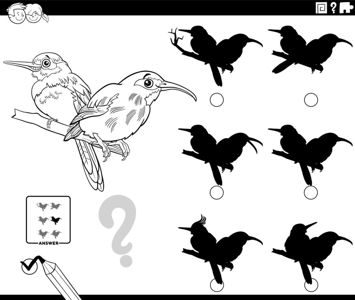 jeu d'ombres avec coloriage d'oiseaux de dessin animé vecteur