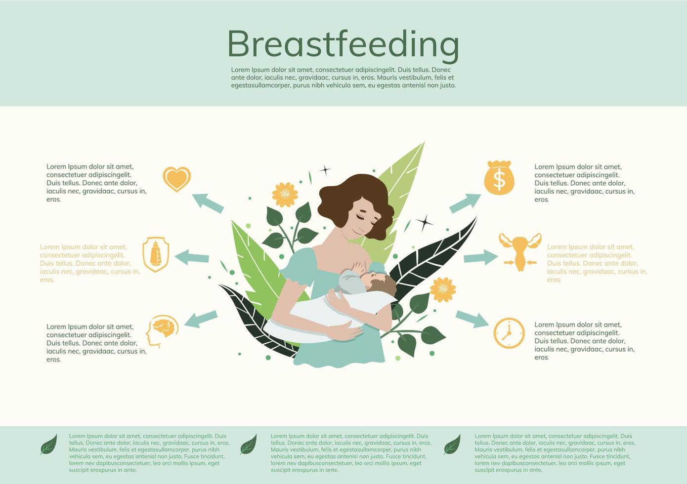 infographies allaitement. les bienfaits de l'allaitement. une femme nourrit un bébé. graphiques vectoriels vecteur