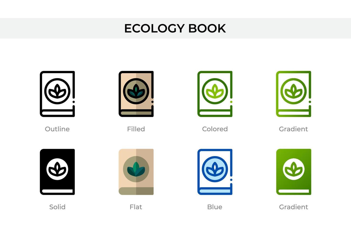 icône de livre d'écologie dans un style différent. icônes vectorielles de livre d'écologie conçues dans le style contour, solide, coloré, rempli, dégradé et plat. symbole, illustration de logo. illustration vectorielle vecteur