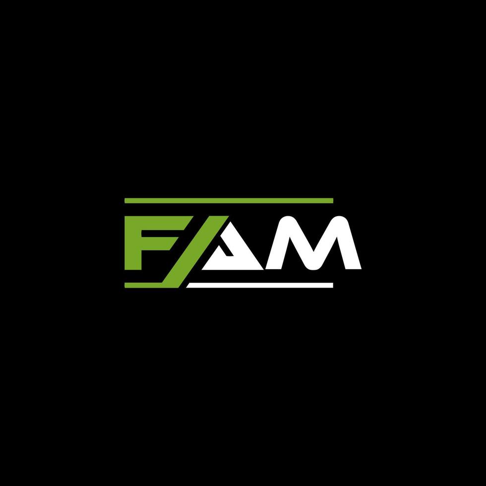 création de logo de lettre fam sur fond noir. concept de logo de lettre initiales créatives fam. conception de lettre fam. vecteur