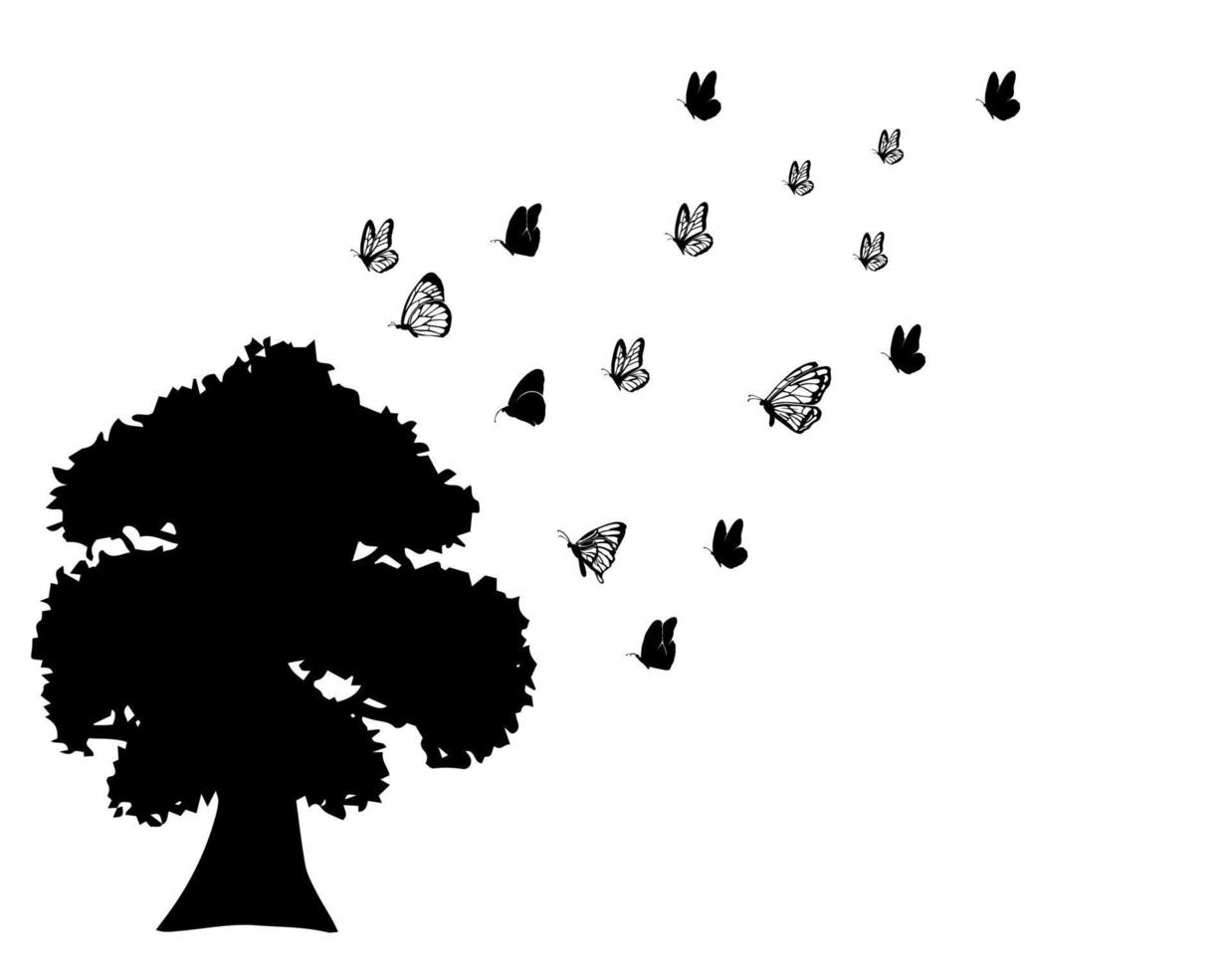 en silhouette arbre avec des illustrations de papillons vecteur
