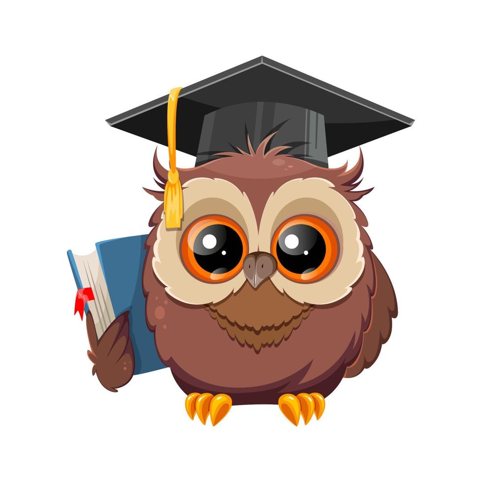 hibou sage en chapeau de graduation. chouette dessin animé mignon vecteur