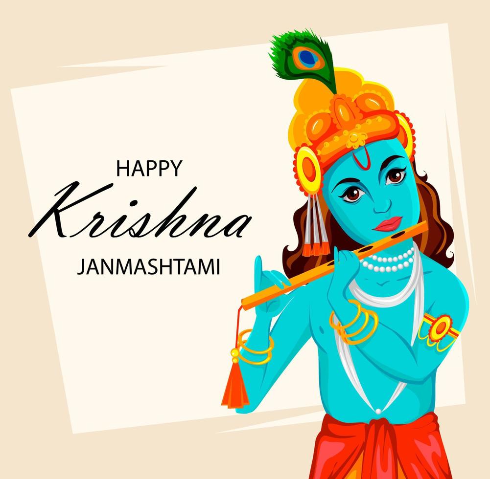 carte de voeux joyeux krishna janmashtami vecteur