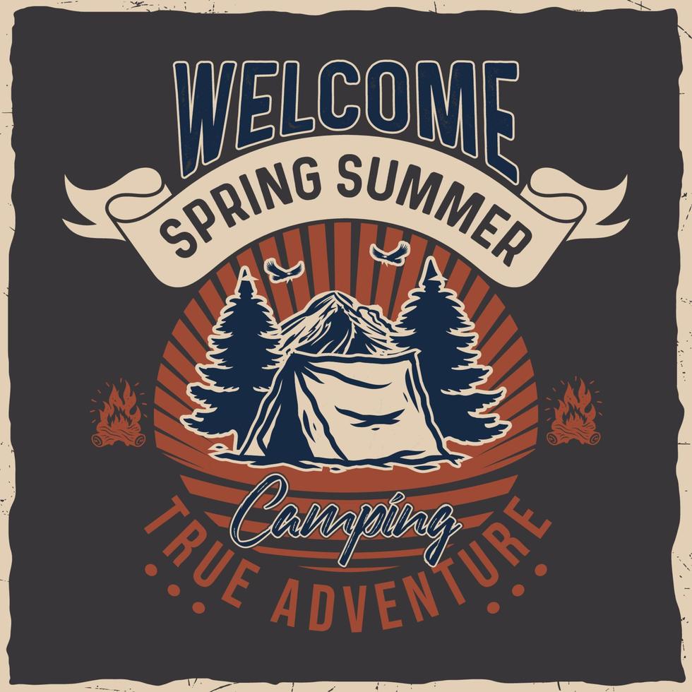 conception de t-shirt de randonnée de camping illustration de typographie vintage rétro pour impression vecteur